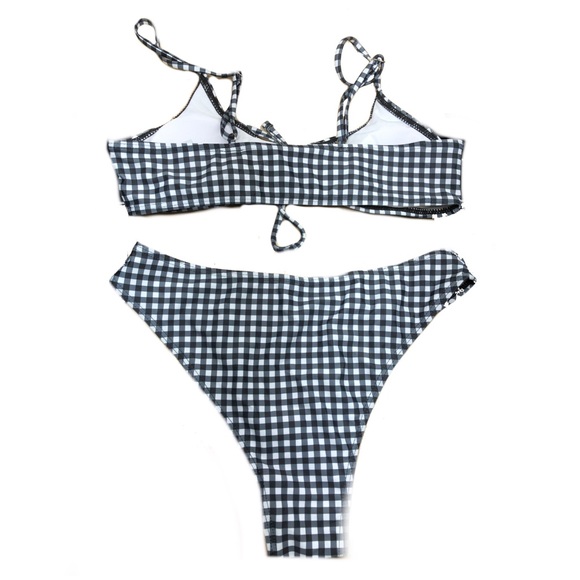 SHEIN NEW bikini black & white plaid summer tied - Picture 2 of 7